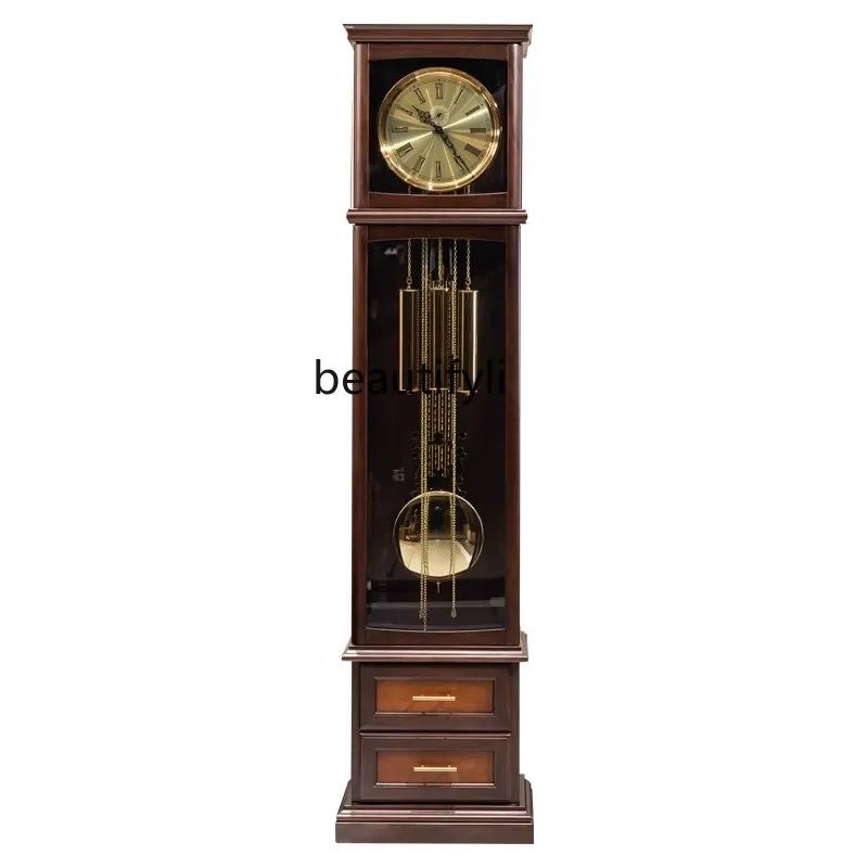 Helmler Chinese retro floor clock living room European table clock mechanical American solid wood vertical pendulum clock