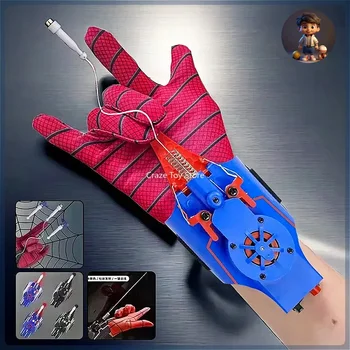 Spiderman Spinneret lanzador araña seda Spinneret guantes niños Cosplay negro Tech juguete eyector dibujos animados divertido juguete para niños regalos