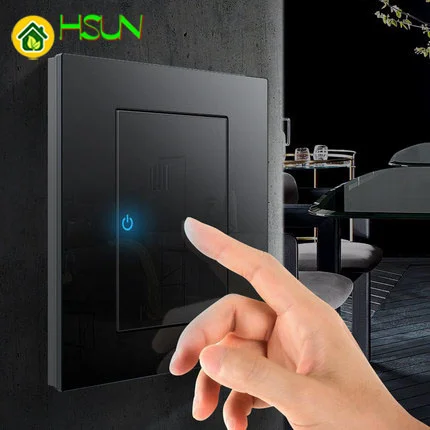 86 Type Black Tempered glass Switch 1 2 3 4 gang 1 2 way Lizard Point Switch Comuter TV Telephone Socket Household Wall Switch