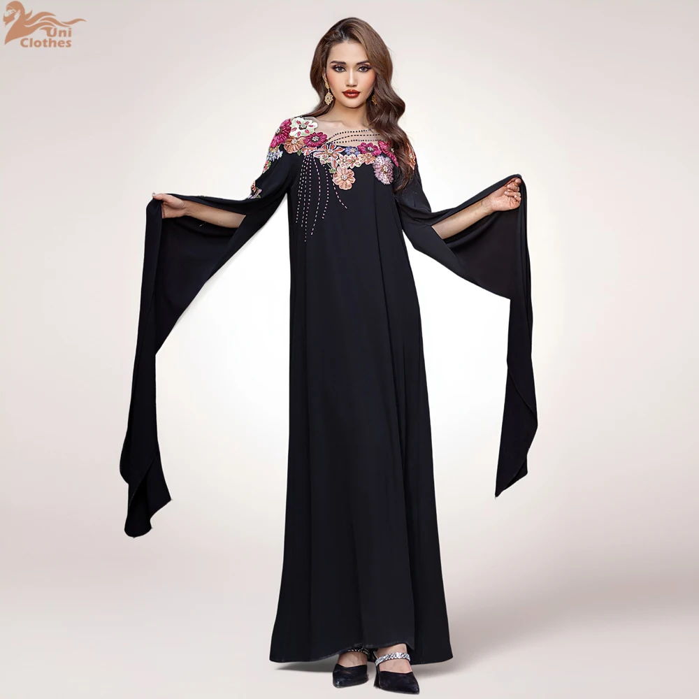 

2026 Luxury Applique Evening Dress Dubai Abaya Women Muslim Kaftan Eid Ramadan Caftan Morocco Femme Robe Vestidos Islam Clothing