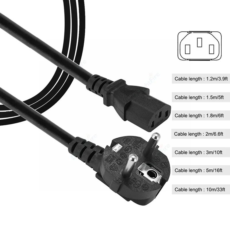 EU Power Cable 1.2-10m IEC320 C13 Plug 3X0.75mm2 Extension Cable For PC Computer Laptop Monitor Printer Projector DJ Studio