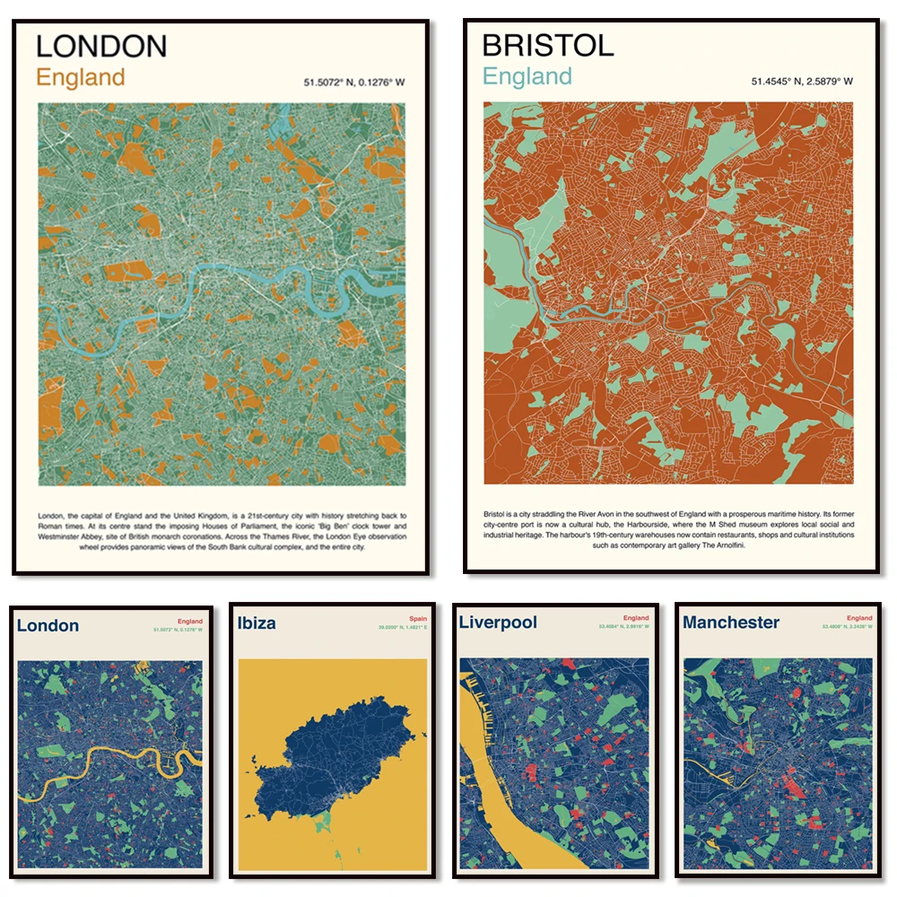 Amsterdam, Charleston SC, Bristol, Dublin, La Rochelle, Manchester, Leeds, Madrid, Liverpool, map print, Amsterdam map poster