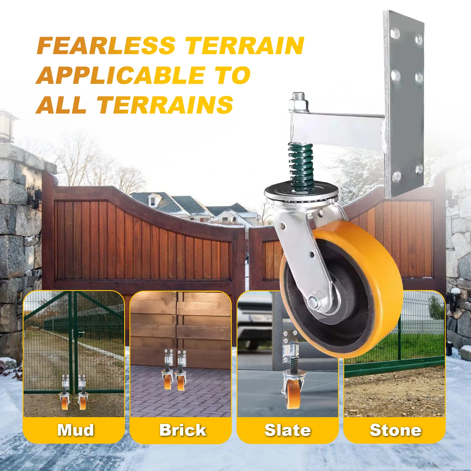 Roda da porta da cerca, rodízio resistente da roda da porta de 8 Polegada, rolos da porta da rotação de 360 graus para portões de balanço do tubo de metal