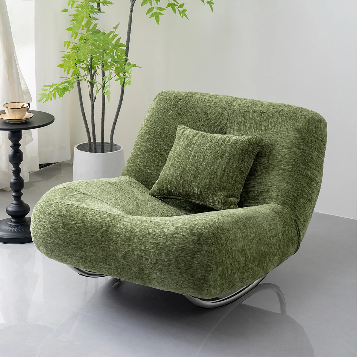 Comfortable Solid Wood Frame Modern Rocking Chair Eco-Friendly Design Green Fabric Living Room Bedroom Chair Set