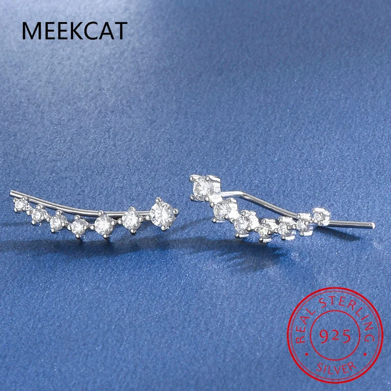 925 Silver Full Moissanite Earrings Climber 7 Star Crawler Stud Ear Cuff for Women Black White Moissanite Jewelry Gifts