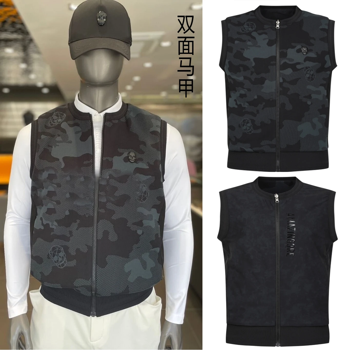 2024 autumn and winter golf clothing men's round neck knitted golf vest can be worn on both sides sleeveless man golf jacket