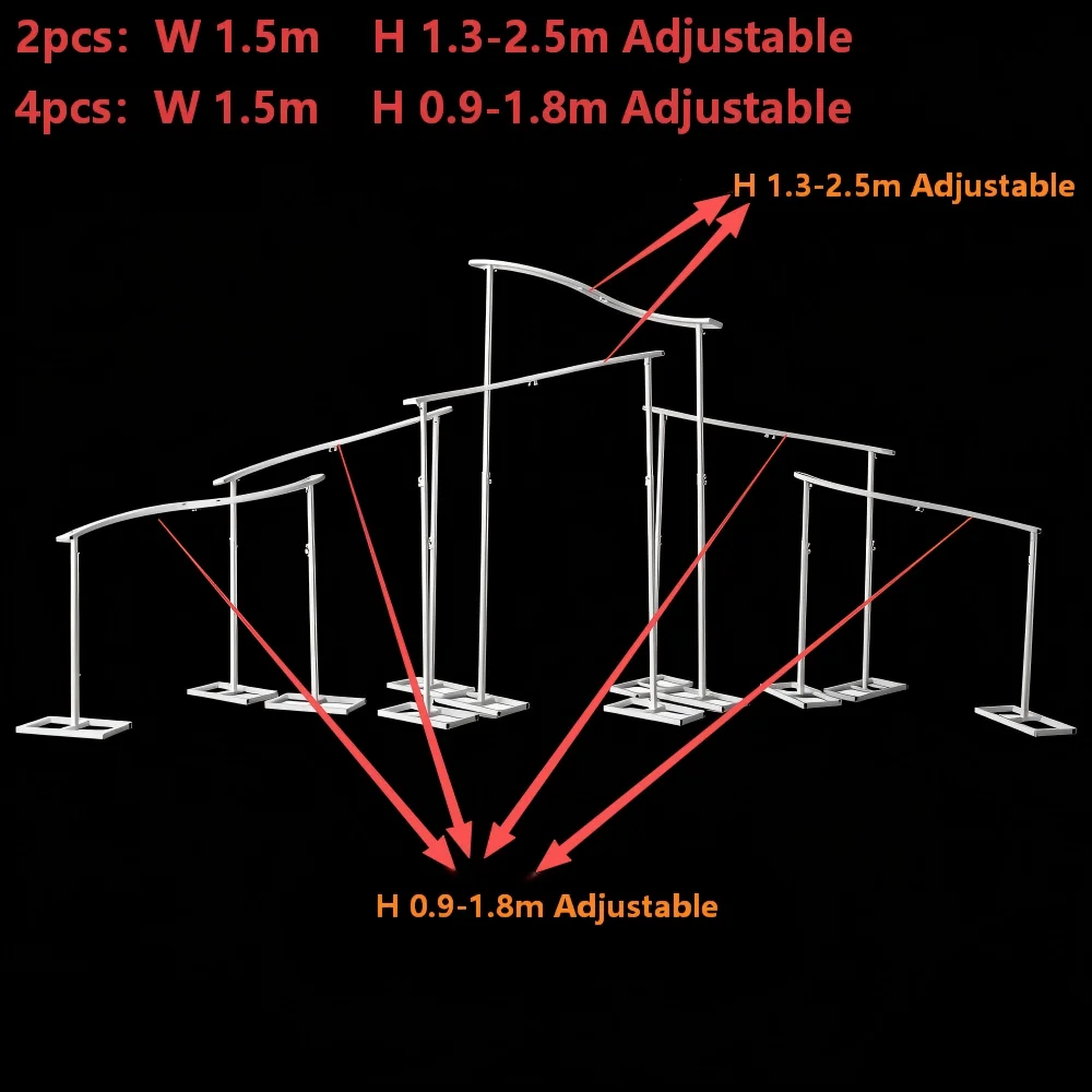 Luxuriöses, verstellbares, wellenförmiges Metall-Hintergrundständer-Set, Hochzeitsbogen-Fotobox-Rahmen, Vorhang-Drapierungs-Requisiten für Outdoor-Partys und Events – Detail 5