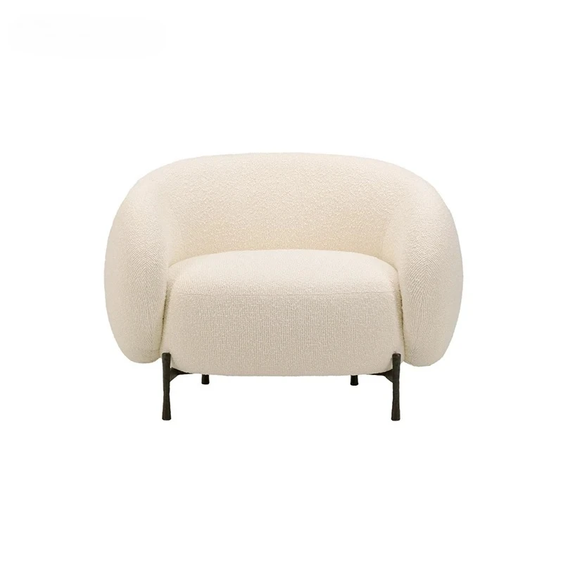 

Nordic Luxury Single Sofa Chair in French Cream Style Italian Minimalist Metal Leisure WBERT Network Red Lamb Velvet Living Room