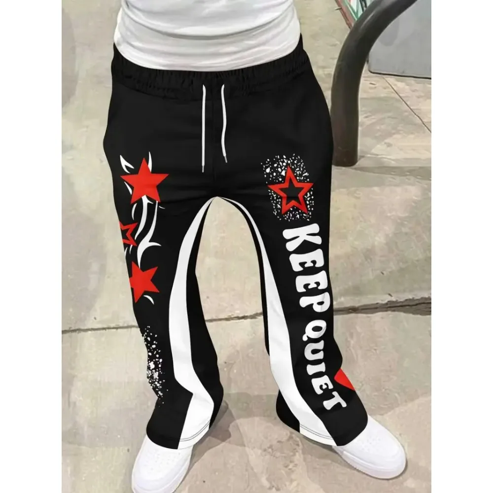 

Men's Trendy Hip - hop Style Casual Sweatpants Striking Flame Elements Paired with "RICH SOON" Eye - catching for Street Wear