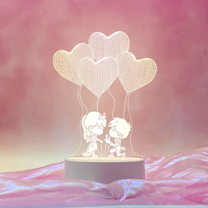 3D Acrylic LED Night Lamp USB Operated - for Birthday & Valentine's Day Room Makeover