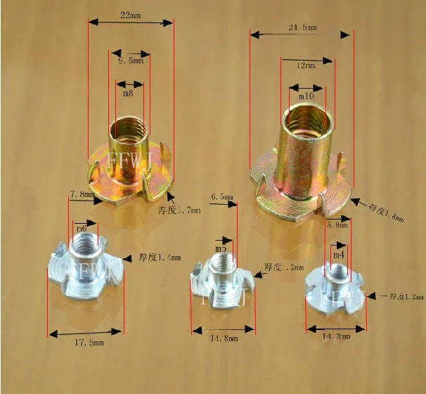 For M4-M10 four claws nut cold forging four claws nail embedded wood inlay nut fastener anti-knock plum nails