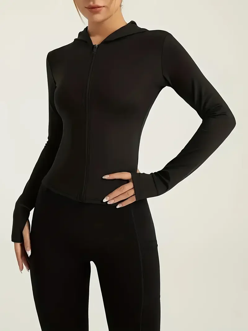

Women's High-End Pilates Yoga Sportswear Spring Autumn Zipper Hooded Long Sleeve Top Korean Style Simple Match Running Cycling