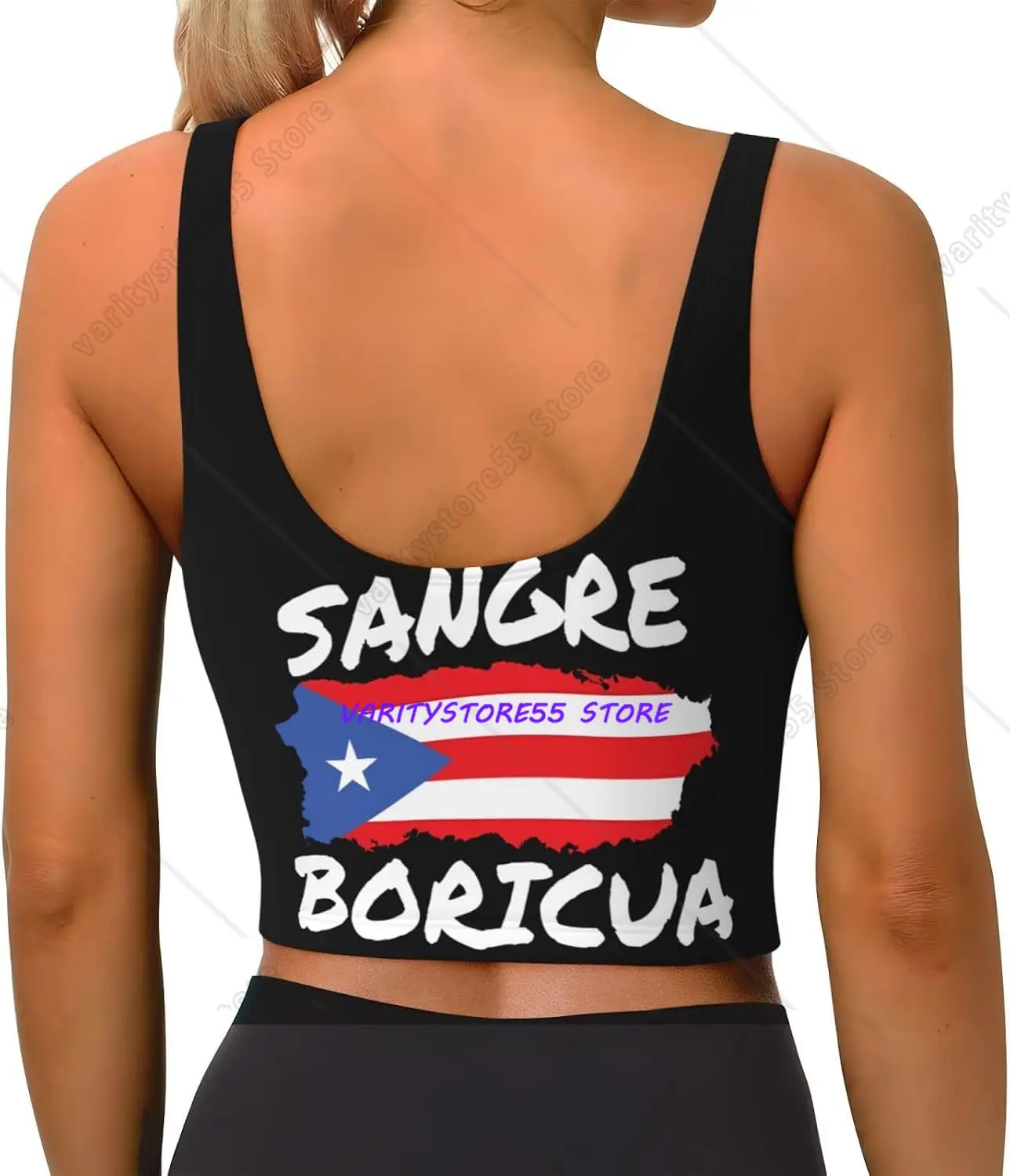 Puerto Rico Island Flag Women's Sports Bra Yoga Crop Gym Tank Tops U Back Exercise Workout Top Removable Pads Fitness