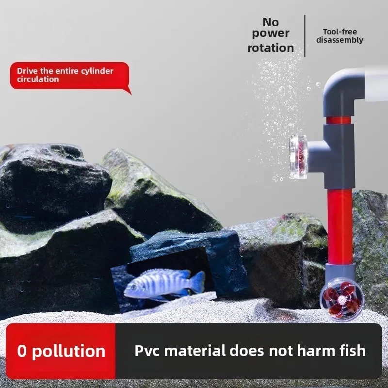 Unpowered Auto-Rotating 4-Blade Aquarium Wave Maker Fan Side Filter Outlet Internal Water Circulation Fish Tank Accessories
