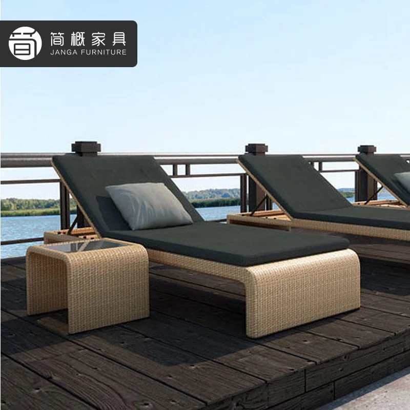 Outdoor recliner patio balcony rattan leisure bed beach chair swimming pool hot spring spa club rattan recliner