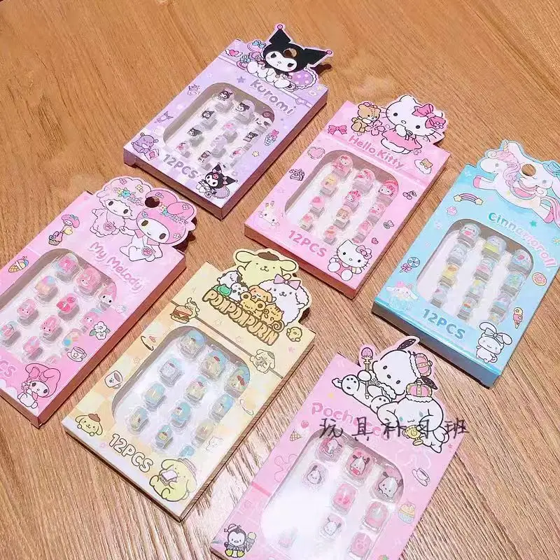 Kawaii Anime Sanrios Children Nail Art Stickers Kuromi My Melody Hello Kitty Cinnamoroll Kids Girls Diy Nail Patches Decor Gifts