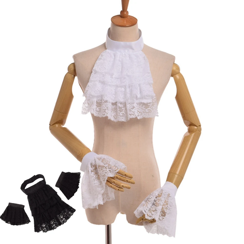 

Renaissance Costume Accessories Victorian Neck Collar Ruffled Lace Jabot Adult Women White Black Collars
