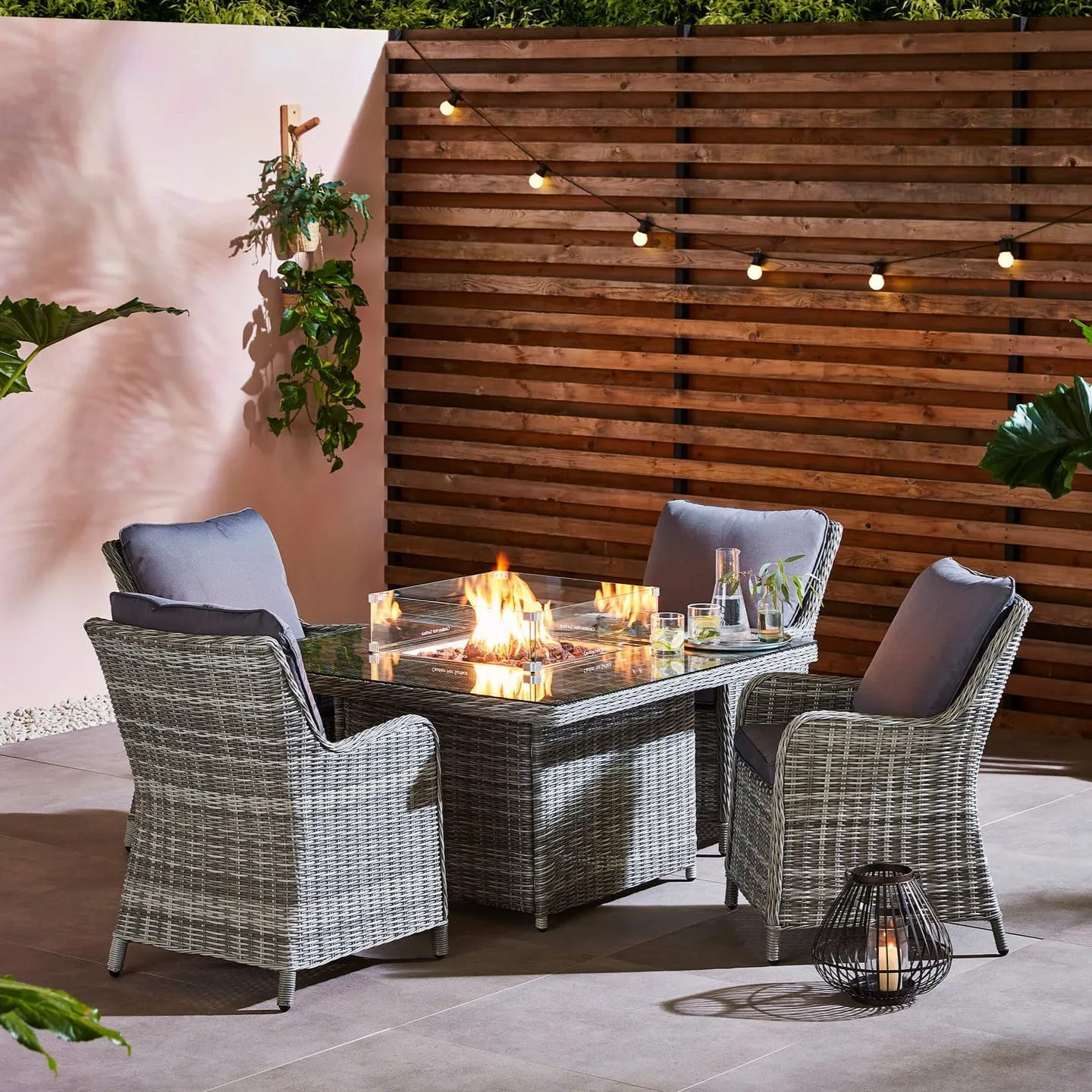 Rattan BBQ Patio Furniture Wicker Chair And Dining Fire Pit Table Set Outdoor Chair With Fire Pit Table Garden Dinning Set