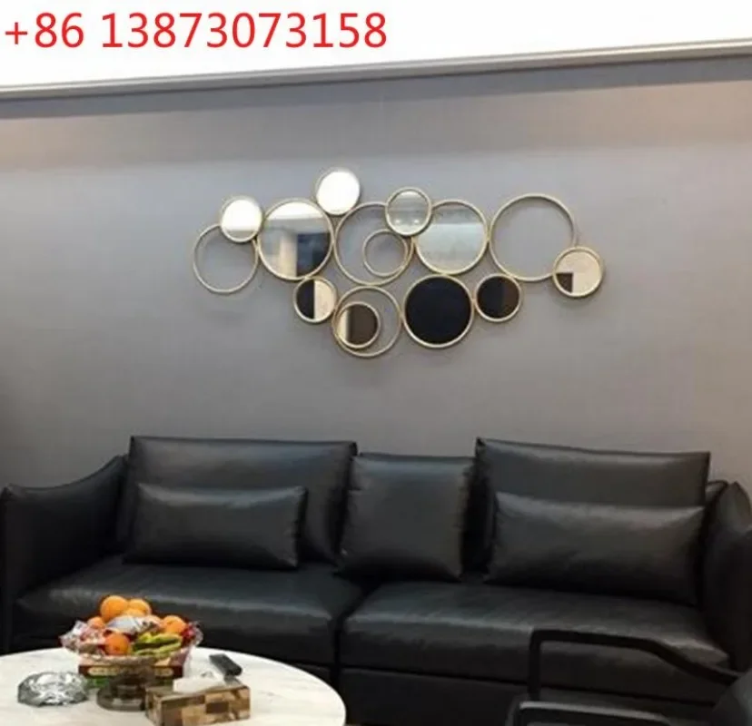 European background wall living room art splicing circle group decorative mirror