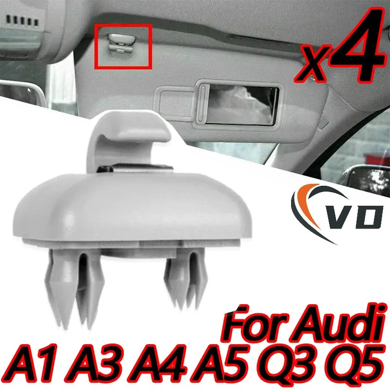 【セール中】アウディ A1 A3 A4 A5 Q3 Q5 A7 B6 B7 B8 S4 S5用 カーサンバイザークリップ グレー インテリアハンガーフッククリップブラケット 4個セット 8E0857562 8U0857562A