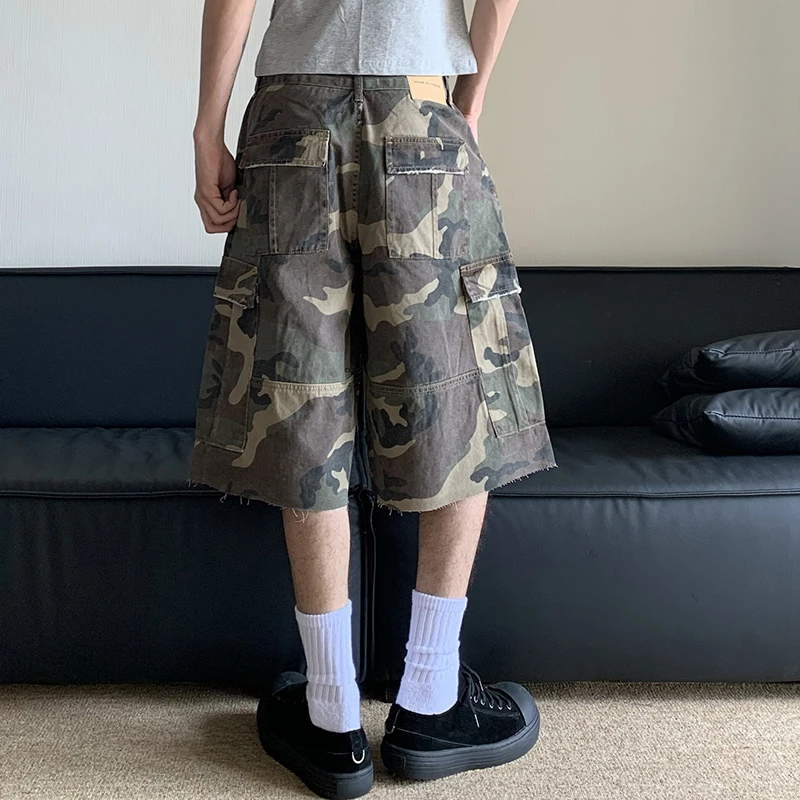 FEWQ American Style Washed Camouflage Multi Pocket Workwear Pants Loose Straight Leg Casual Shorts 2024 Male Trousers 24E1425