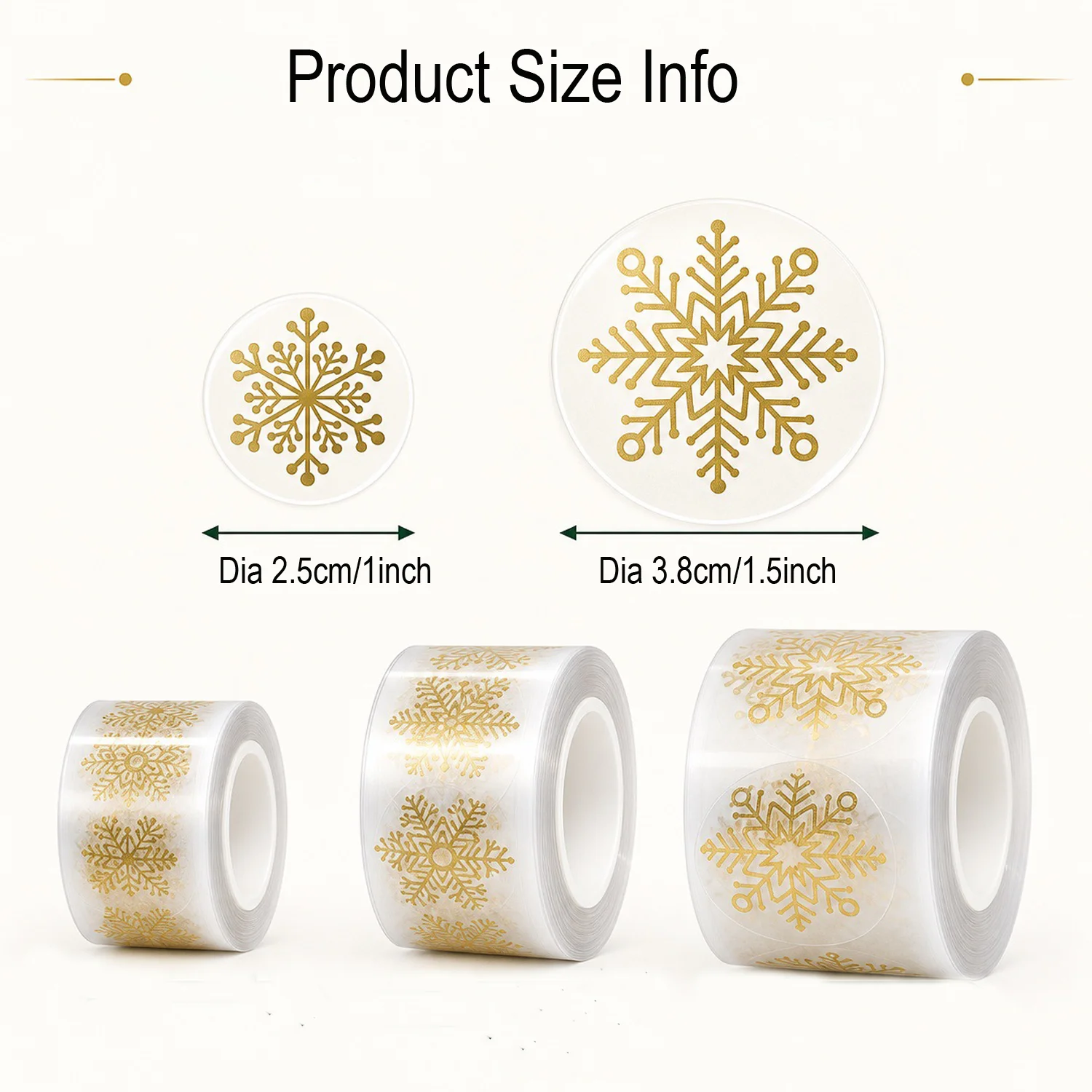 100/500pcs Round Transparent Golden Snowflake Merry Christmas Self-Adhesive Stickers Holiday Decor DIY Crafts Scrapbooking Deco