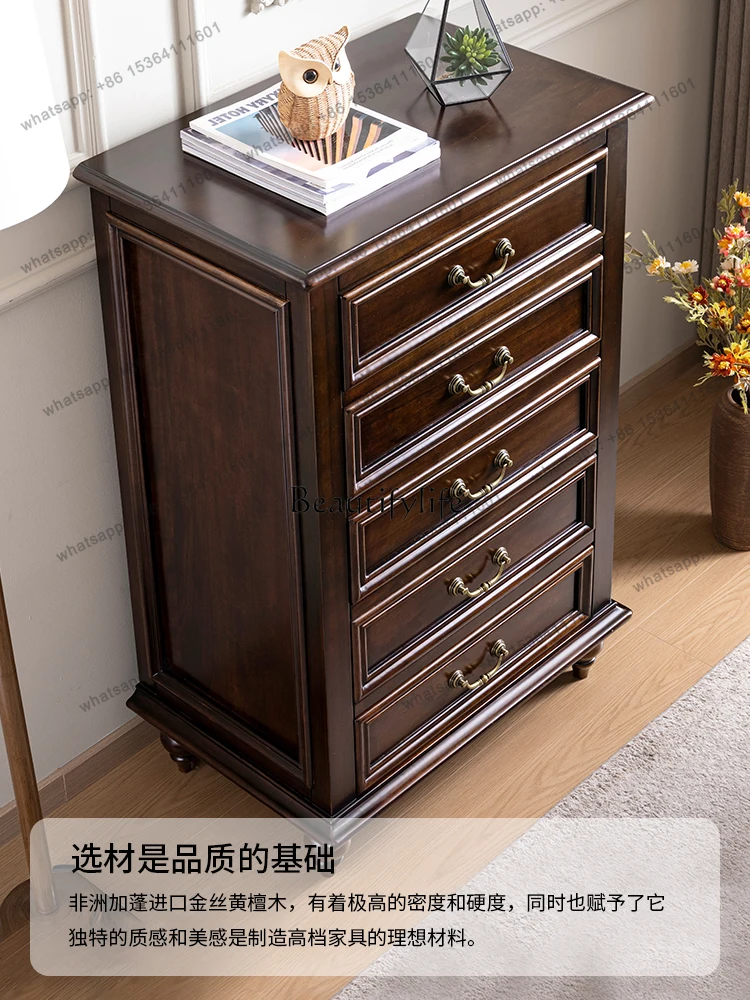 PJ American Retro Solid Wood Five-Drawer Chest Bedroom Storage Bedside Organizer Living Room Wall Cabinet