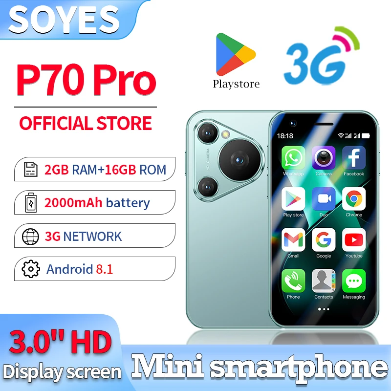 소예스 원미스 P70 프로 맥스 미니 스마트폰 -3.0인치 폰 |   듀얼 SIM 듀얼 대기 |   2GB+16GB |   2000mAh |   가족 선물 제공