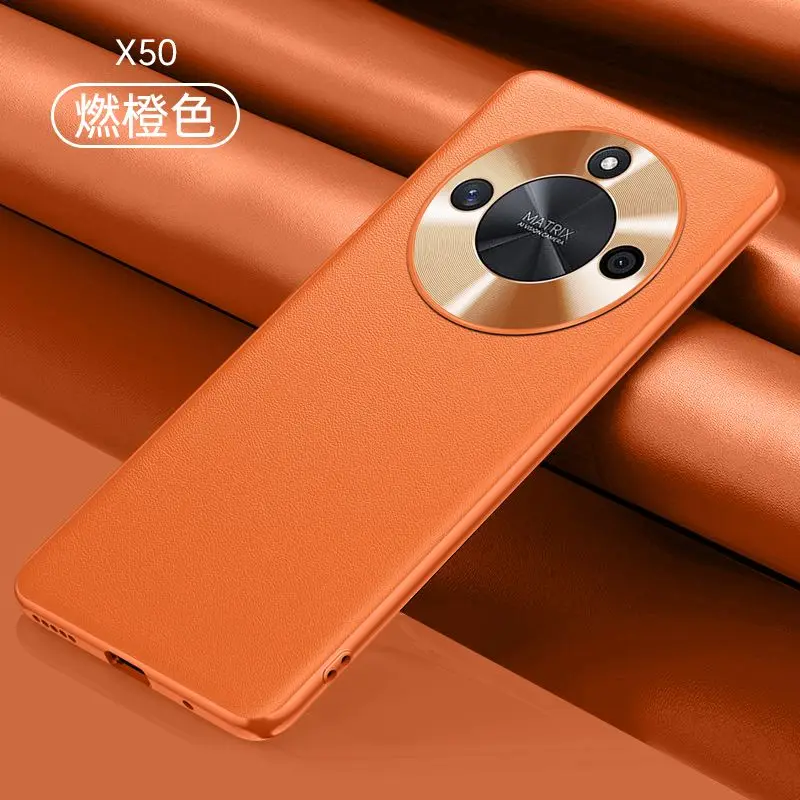

Чехол для телефона Honor X50, простой кожаный металлический объектив, все включено, мягкая силиконовая рамка с защитой от падения, задняя крышка, модная сумка
