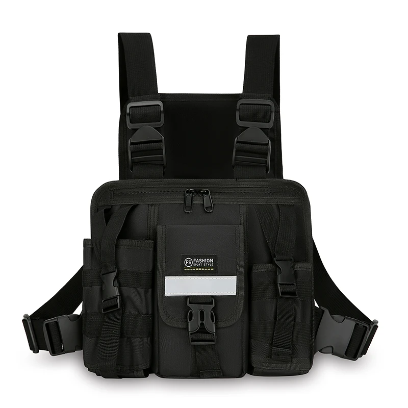 Reflective Design Chest Rig Bag Wear-resistant Tactical Vest Bag Multiple Pockets Students Chest Bag Hip-hop Streetwear Backpack