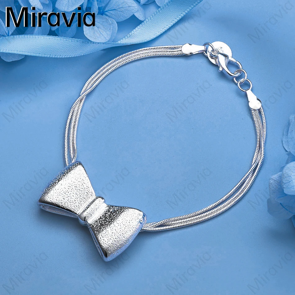 

Miravia 925 Sterling Silver Three-Line Frosted Bow Bracelet Charm Fashion Personality Woman Party Gift Wedding Jewelry