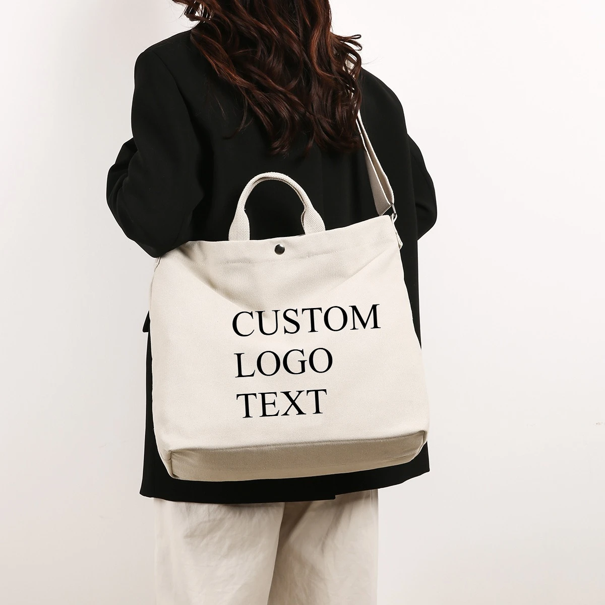 Custom Logo Canvas Men and Women Simple Cross-body Bag Wash Canvas Thick Handbag Large Capacity Arts Students Package Satchel