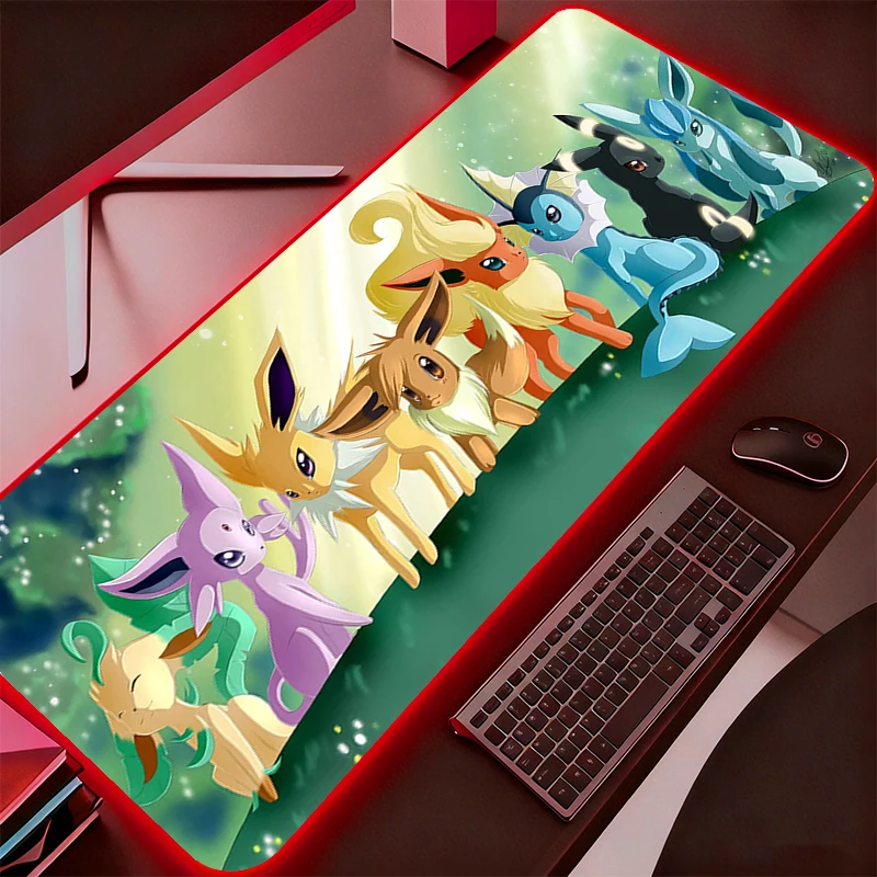 

Backlight Gaming Pokemon Pikachu Mouse Pad LED Computer Gamer Laptop Keyboard Carpet Mouse Mat RGB Non-Slip Rubber Table Rug