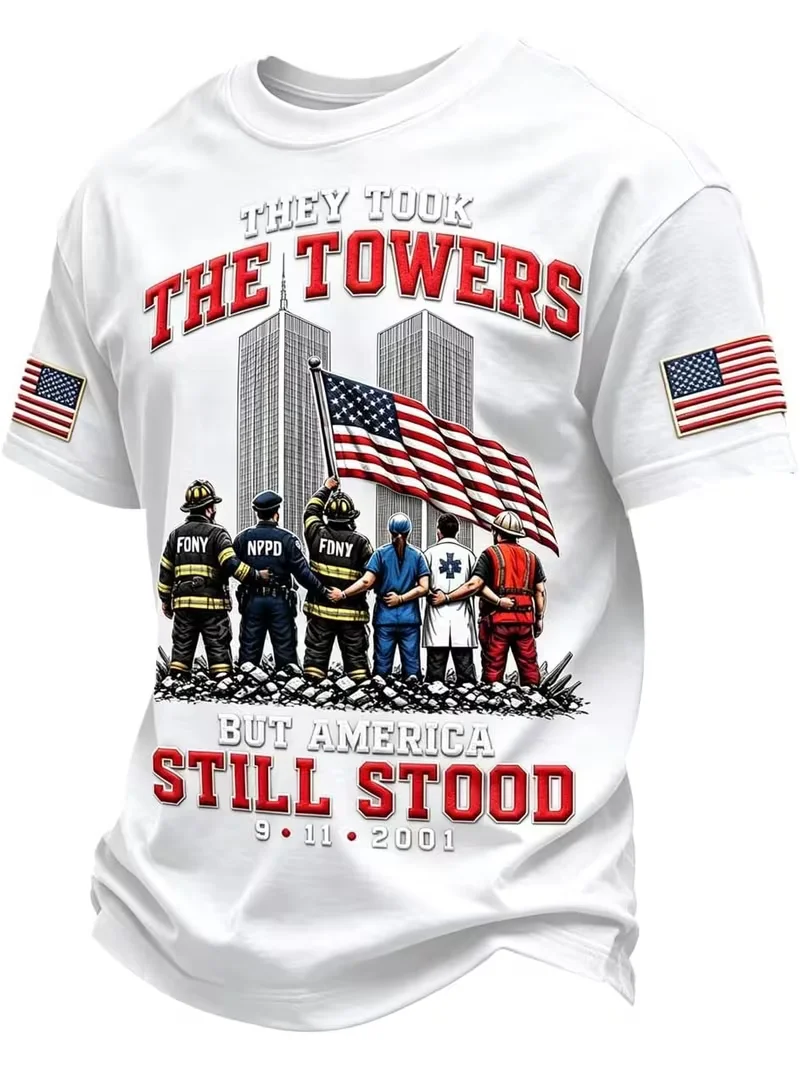 9/11 Never Forgotten 25th Anniversary T-Shirt – We Will Never Forget 9/11: Patriot Day Men's Apparel. They took down the Twin To