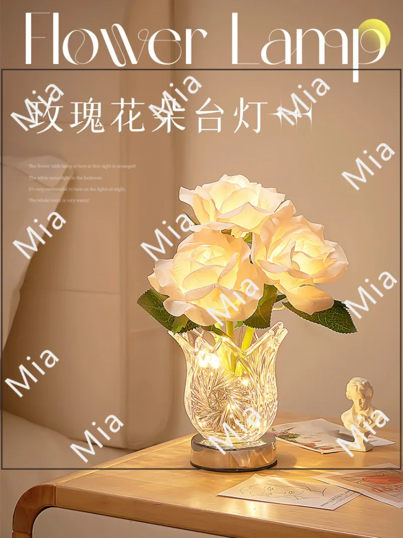 

Rose Table Lamp, Bedside Lamp, Sleeping Room, Small Night Light, Internet Famous Atmosphere Decoration, Female Gift