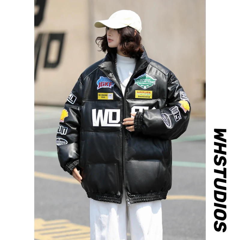 America Vintage Racing Jacket Women Streetwear Oversized Motorcycle Hip Hop Color Matching Baseball Thicken Winte Parkas Coat