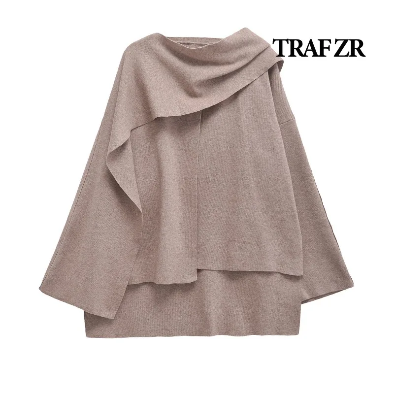 TRAF ZR Knit Cardigan Ladies Knitwear Y2k Vintage Top Cozy Sweaters Women's Autumn Sweater Asymmetrical Loose Fit Cardigans