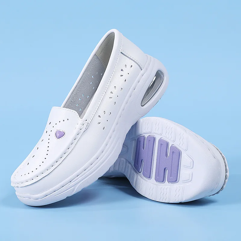 Zapatos de Enfermera para Mujer, Suela Suave, Transpirables, Antiolor, Suela Gruesa, Tacón Plano, Antideslizantes, Blancos, para Primavera, Verano y Otoño