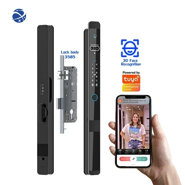 

Newest Design Digital Sliding Door Lock Fingerprint Face Recognition Intercom Tuya Wifi Smart Door Lock With Camera