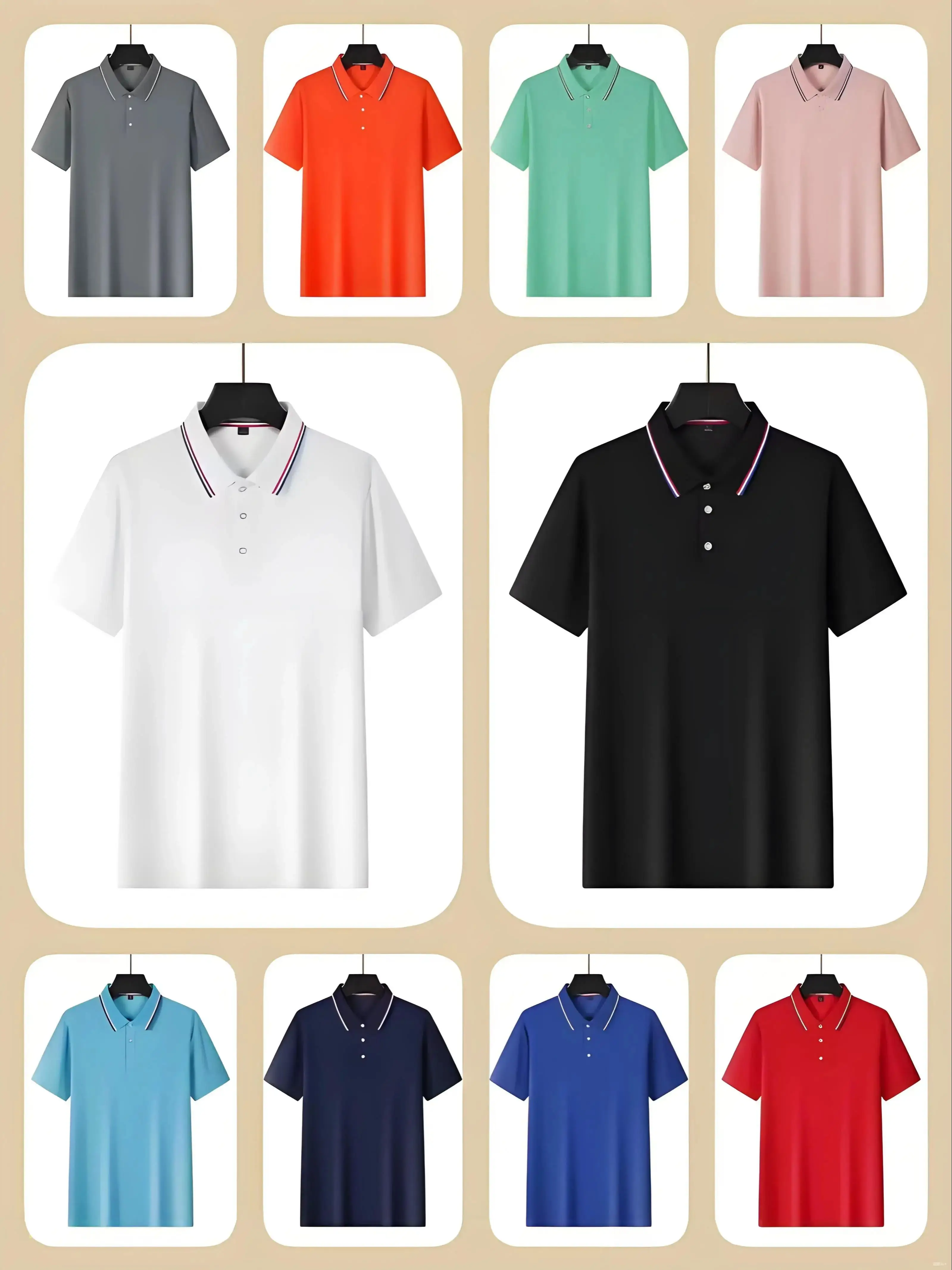 

10-częściowa мужская рубашка-поло, однотонная, быстросохнущая, короткая, для фитнеса, гольфа, впитывающая влагу, с круглым вырезом, спортивная легкая спортивная верхняя пуговица