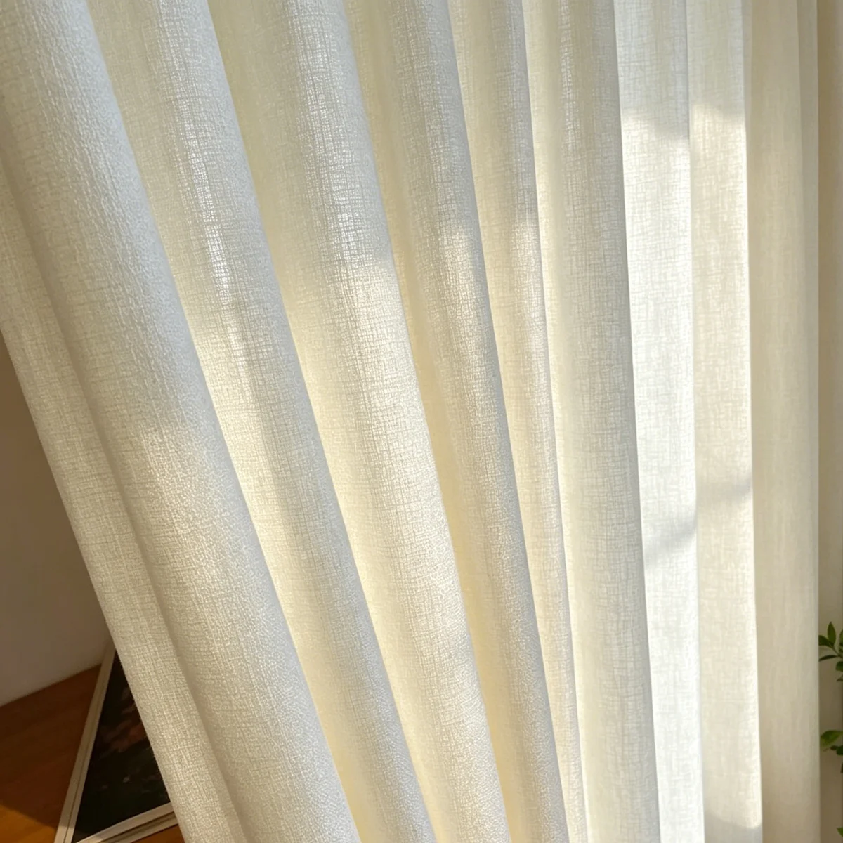 Cream Linen Semi Sheer Cabinet Curtains, Rod Pocket Ruffled Top Cupboard Shelf Cover Valance for Kitchen Home Decor