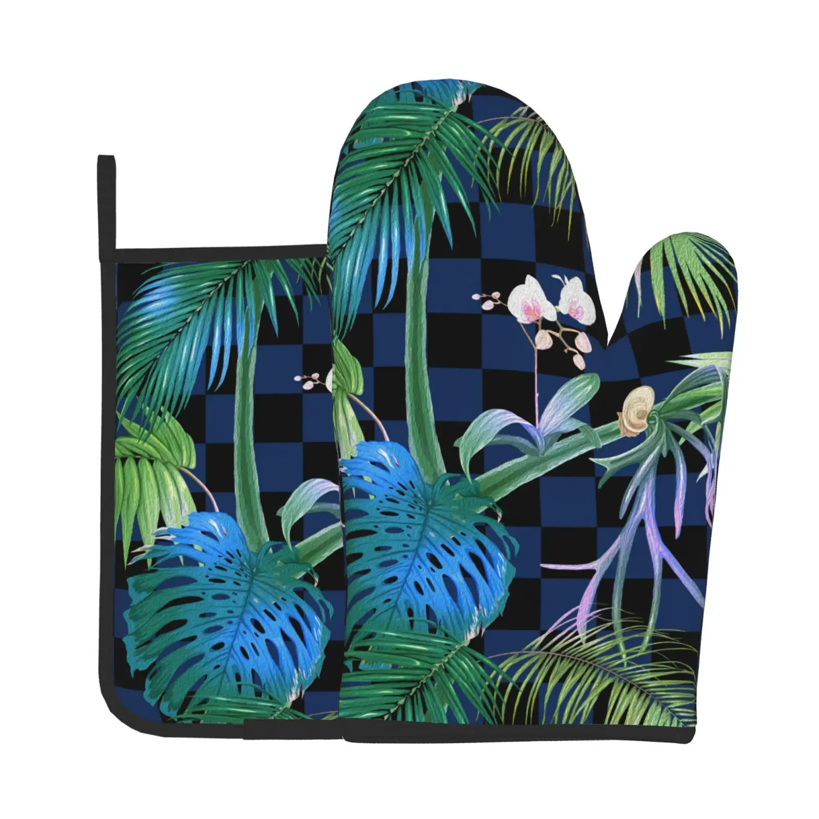 Oven Mitts and Pot Holders Set Tropical plants Kitchen Mittens with Potholders Surface for Baking Cooking BBQ