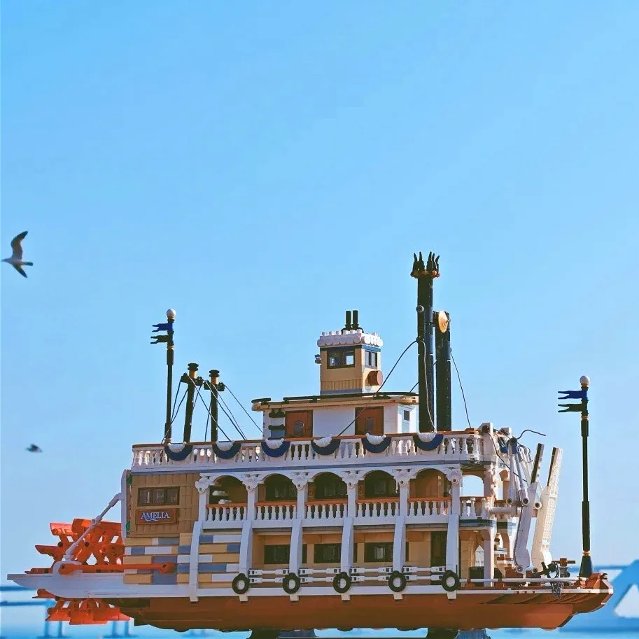 

Creative River Steamboat Building Blocks Compatible 21356 Steam Ship Model Transport Assemble Bricks Toys Gift For Kid Adult Boy