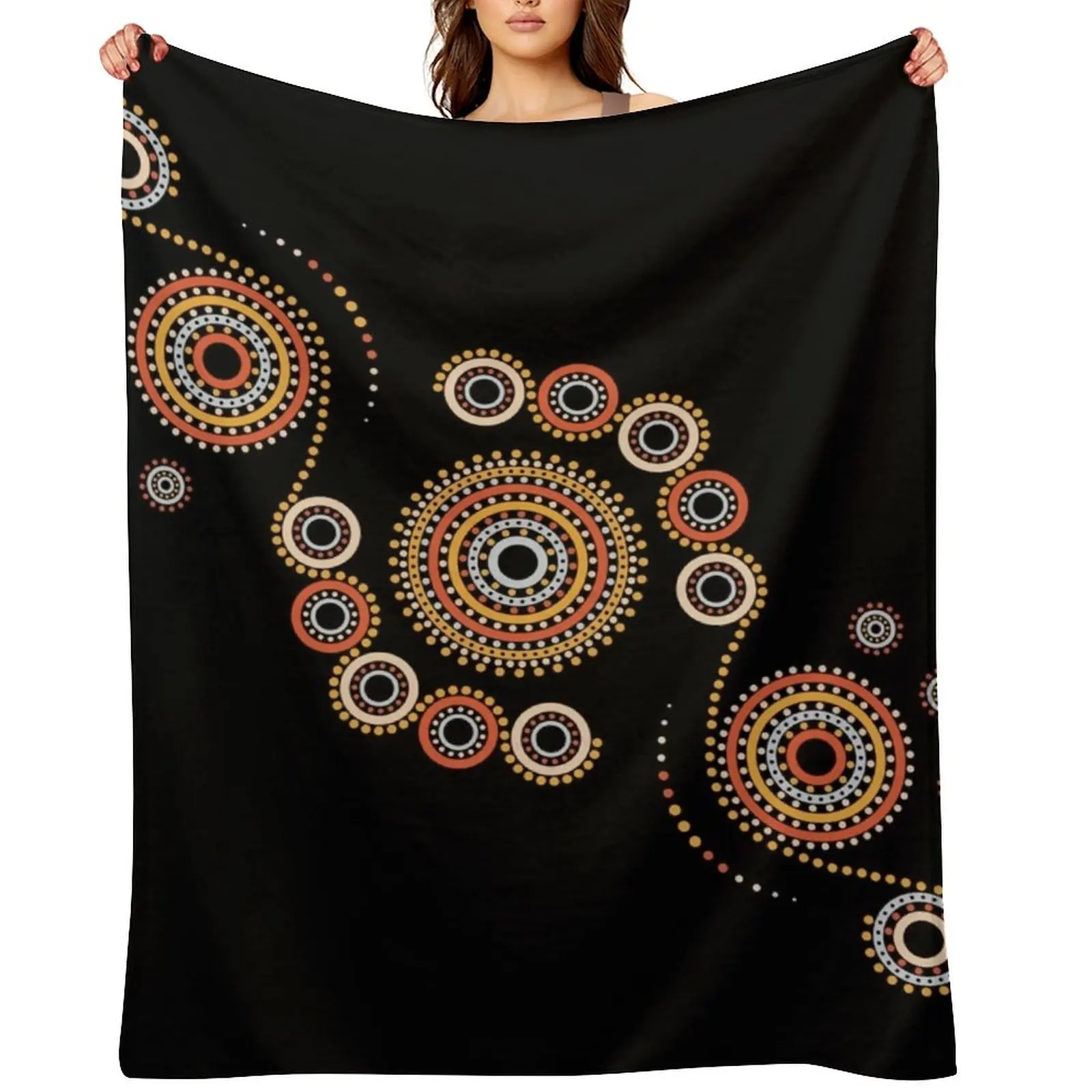 

Aboriginal Art Aborigine Australian Indigenous aboriginal Flag autochthon Bigambul Points Circle Autumn Day Gift F Throw Blanket