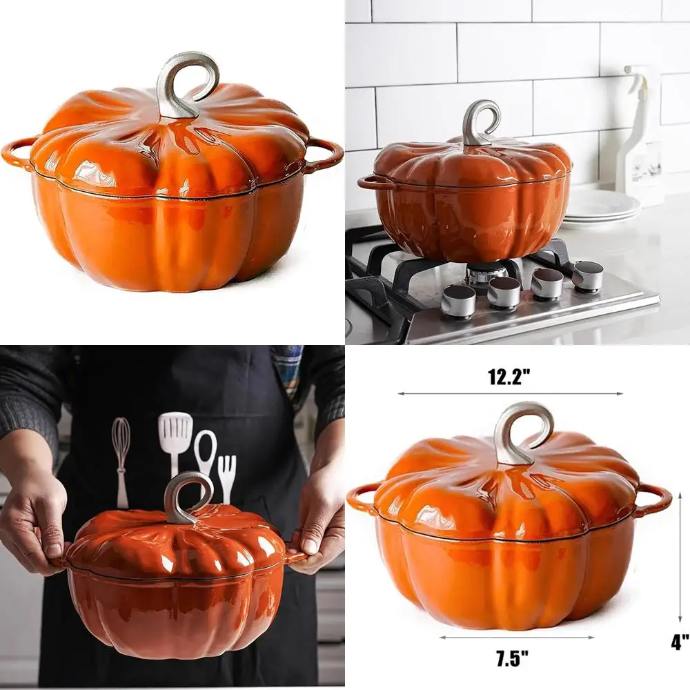 

Enamel Cast Iron Pumpkin Pot with Lid, Non-Stick Interior, Perfect for Stews and Soups, Ideal for 3-5 People, Durable Cooking Ve