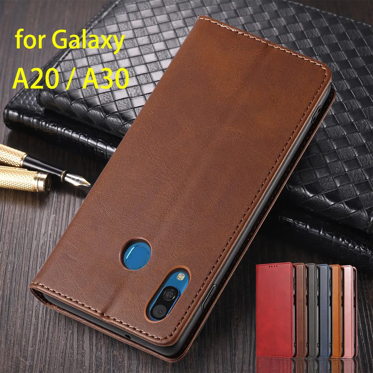 Funda de cuero para Samsung Galaxy A30/A20 funda con tapa tarjetero funda con atracción magnética funda tipo billetera Fundas Coque