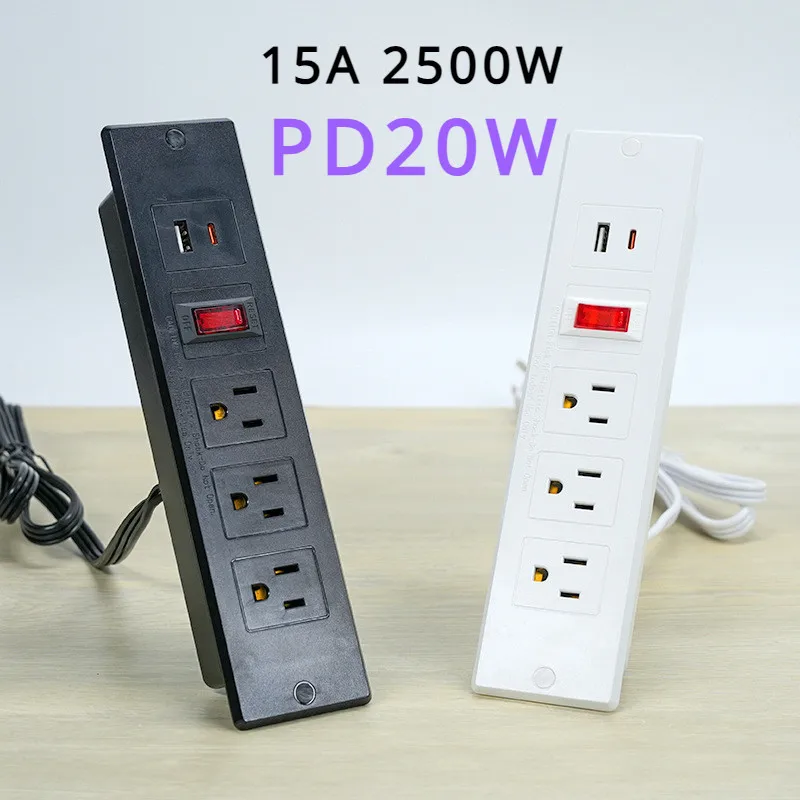 

FUNAYA US Table Hidden Socket 2USB TYPE Ports AC110 220V PD20W 2000W Furniture Sofa Desktop White Black Embedded Master Sockets