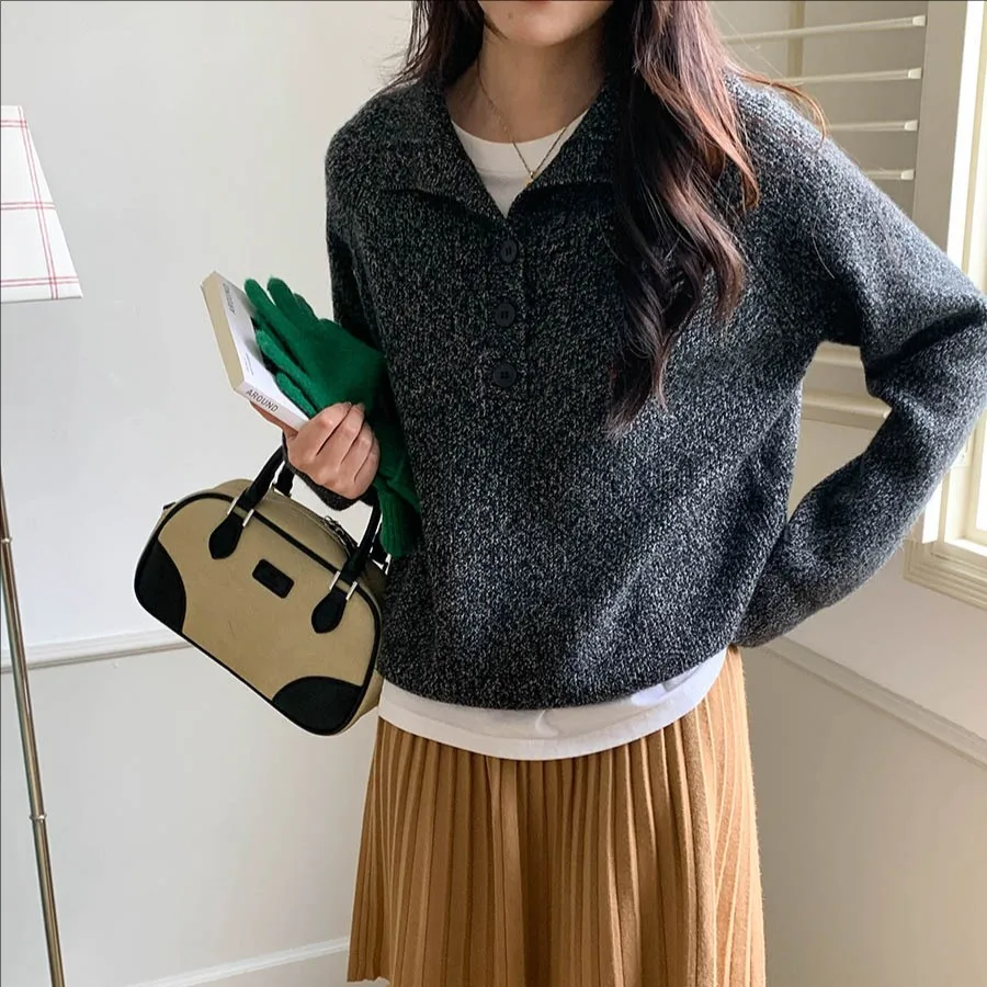 سترة نسائية محبوكة فضفاضة غير رسمية لشتاء 2025 بأكمام طويلة بلوفر مريح وعصري