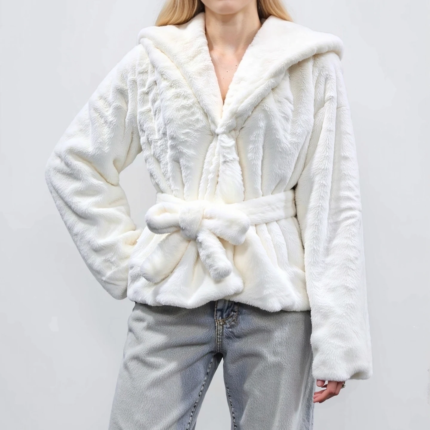 Ele Simple manteau femme avec ceinture et capuche hiver 2025 Faion Personali Match toutes saisons cuir fourrure Jaet