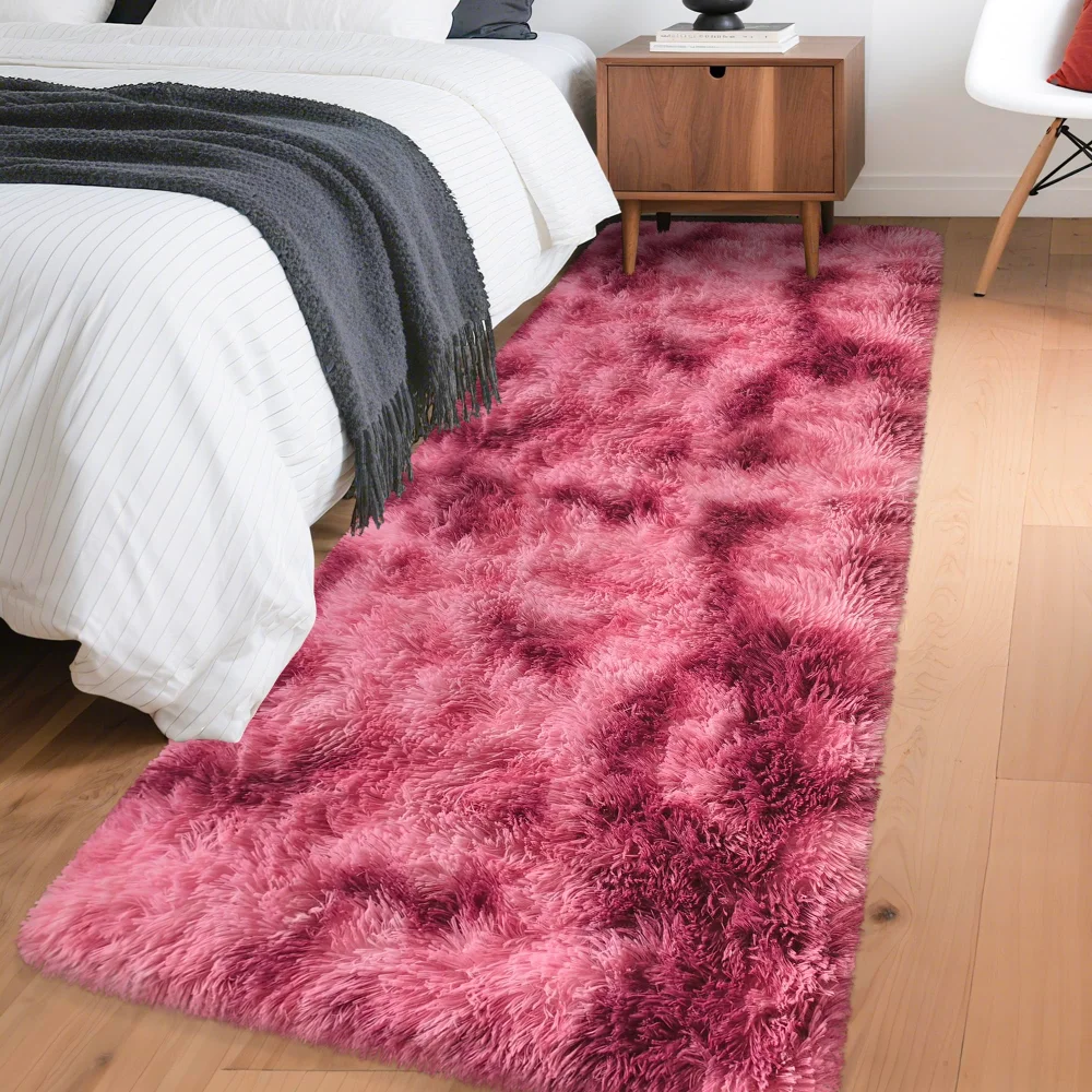 VIKAMA Gradient Blue Fluffy Runner Rug Soft Non-Slip Bedroom Bedside Mat Living Room Hallway Carpet Home Decoration view 5